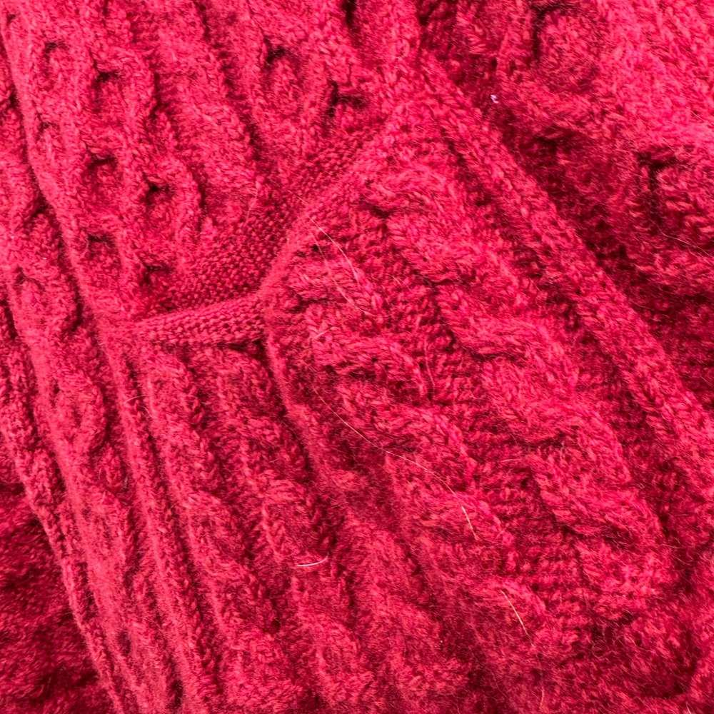 Carraig Donn Shawl Wrap Women OS Red Cable Knit Merino Wool Fringe Fisherman - Picture 7 of 8